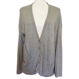 J. Jill Gray Cotton Blend V-Neck Button Front Drop Shoulder Longline Cardigan